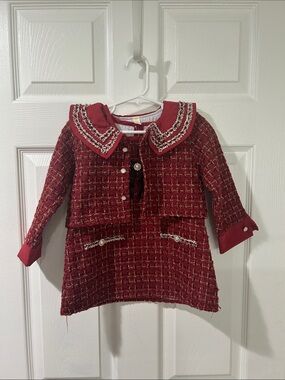 Girls' Red Tweed Jacket Dress Set